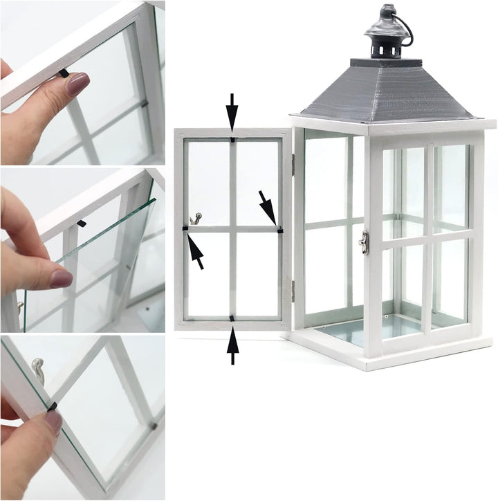Dekovita 40 cm Holz-Laterne Weiss - Gartenlaterne mit Glas-Scheiben Henkel - Windlicht Deko-Laterne