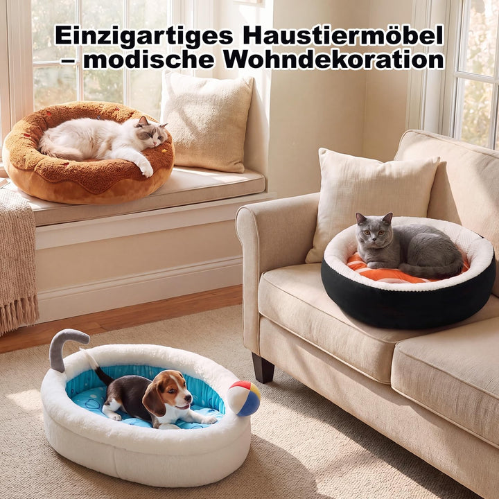 Katzenbett, Hundebett Kleine Hunde, Katzenkissen, 53x53x15cm | Sushi-Korb mit Hohem Rand, Super Flau
