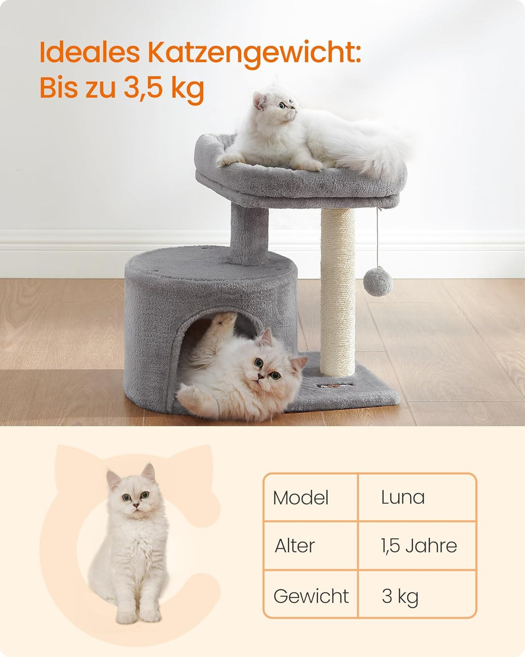 Feandrea Kratzbaum klein, Katzenbaum mit Sisalstamm, Katzenkratzbaum mit gepolsterter Plattforme, fü