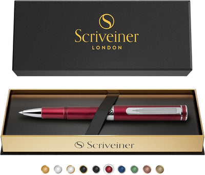 Scriveiner Rot Kugelschreiber EDC Luxus Stift, Taschenkugelschreiber mit Chrom, Cooler Schreibstift