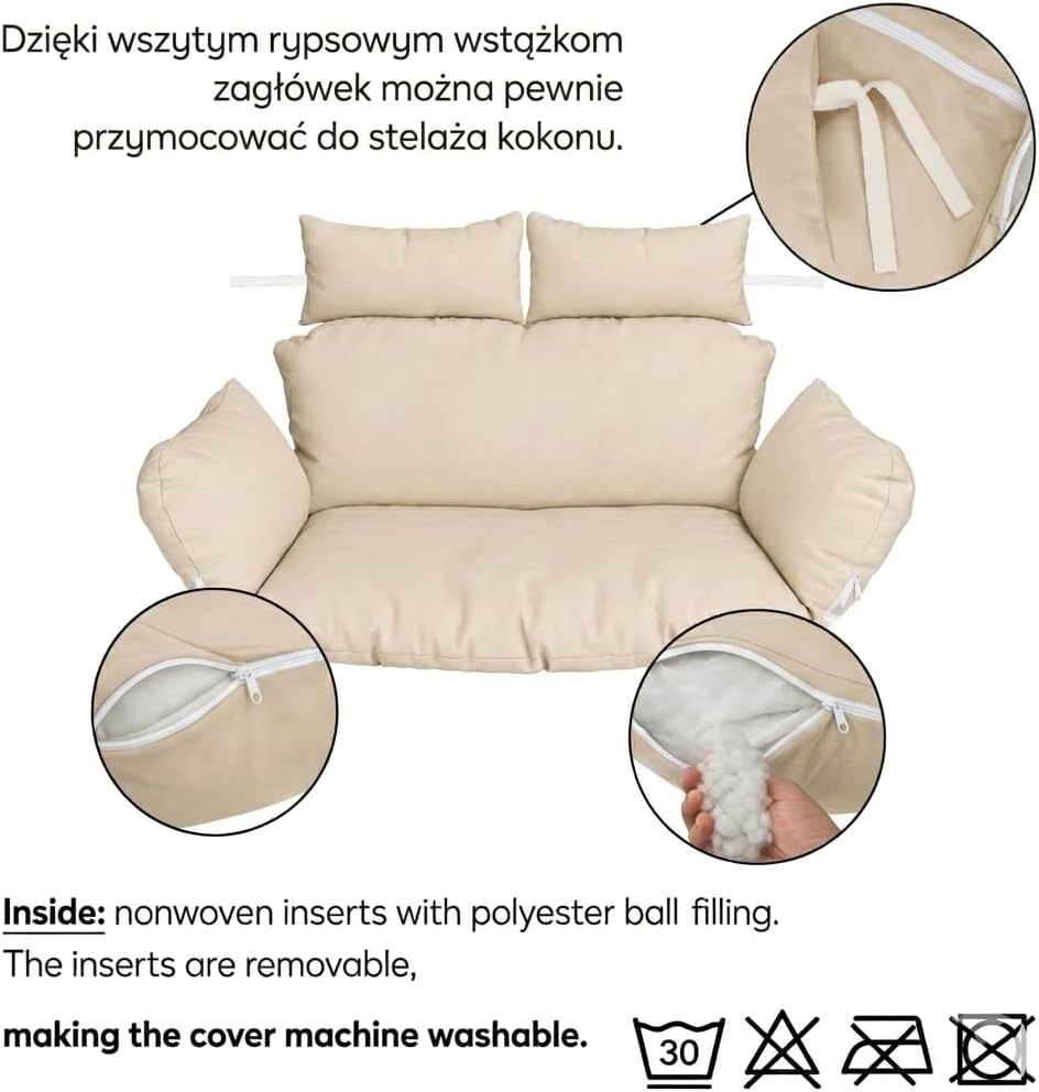 Ferocity Hängesessel Kissen 2 Personen Beige | Doppelkissen Polster für Polyrattan Hängeschaukel | 4