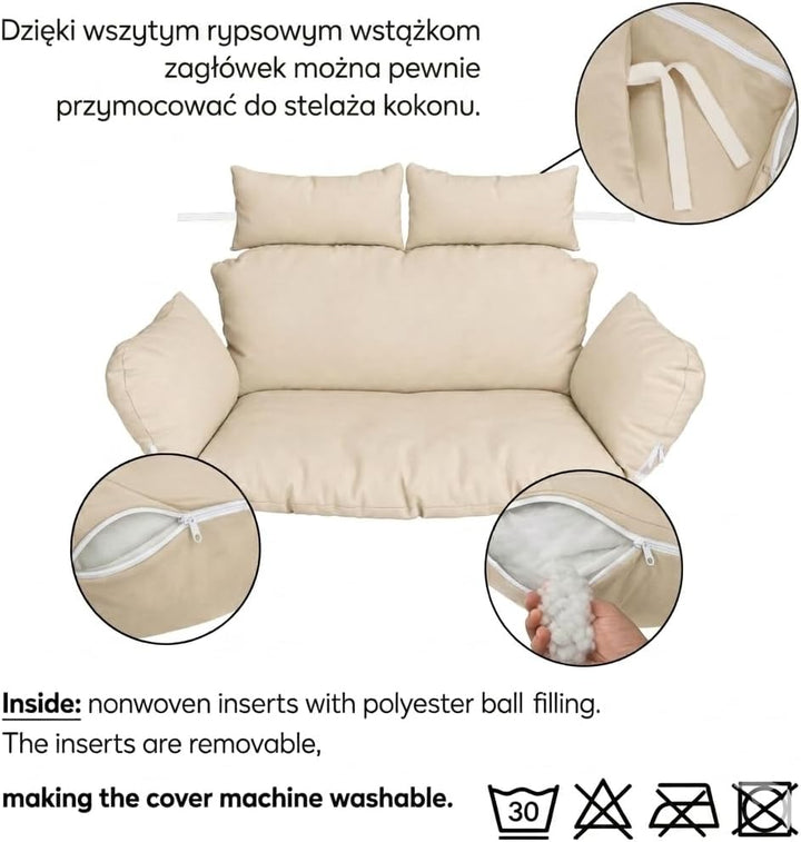 Ferocity Hängesessel Kissen 2 Personen Beige | Doppelkissen Polster für Polyrattan Hängeschaukel | 4