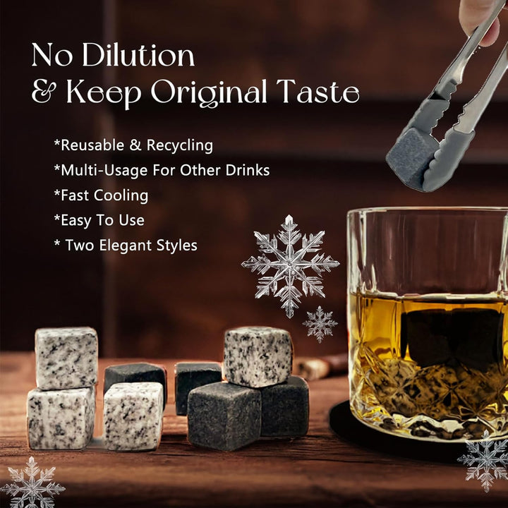 Daily Treasures Whiskey Steine Geschenkset mit hölzernem Aschenbecher&Schneider,Whiskey Gläser Set v