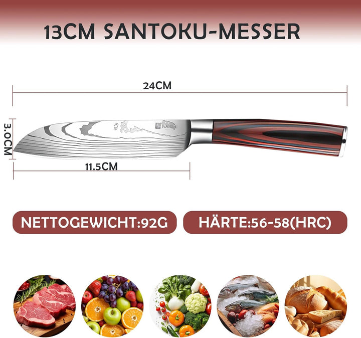 JUANSHI® Santokumesser 13,0 cm - Kochmesser aus hochwertigem Hoher Kohlenstoffgehalt Edelstahl, extr