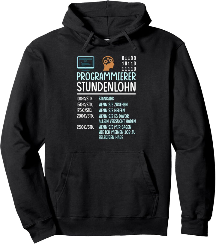Programmierer Stundenlohn Informatik HTML Admin Binär USB Pullover Hoodie