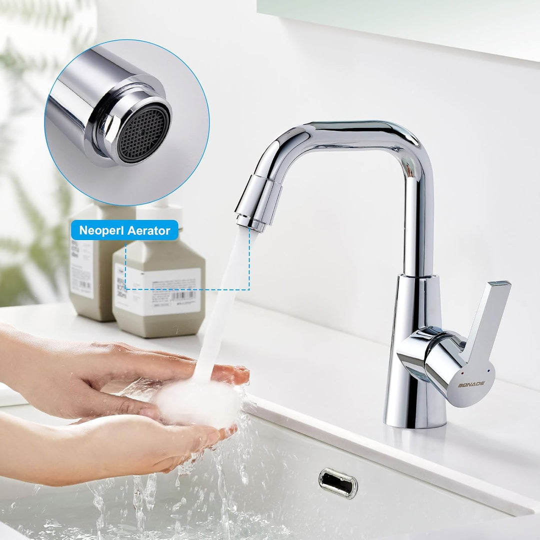 BONADE Wasserhahn Bad, Waschtischarmatur 360° Drehbar, Waschbecken Armaturen Messing Chrom, Mischbat