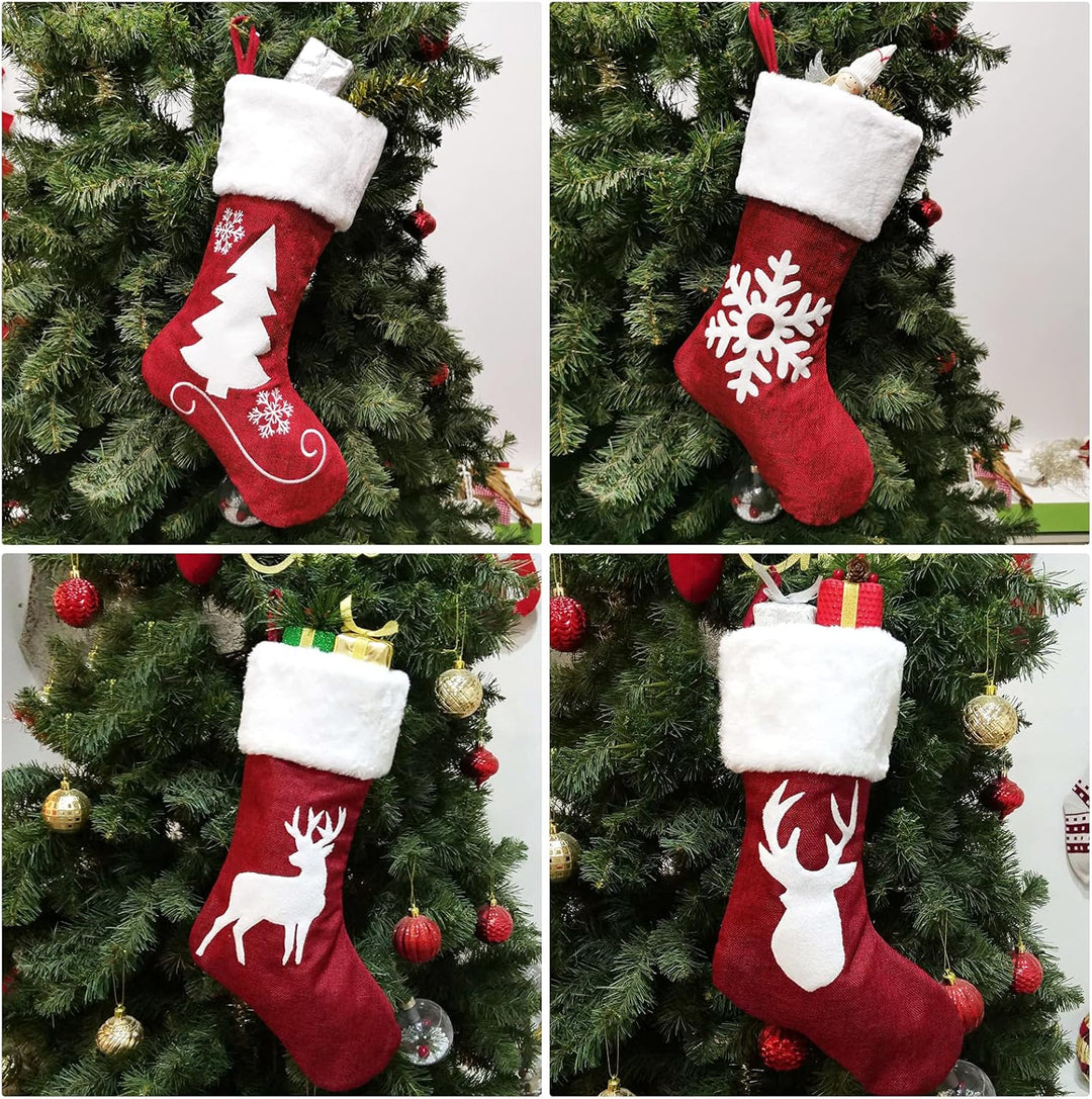 Weihnachtsstrümpfe,4 grosse Nikolausstiefel zum Befüllen und und Aufhängen Hängende Strümpfe für Wei