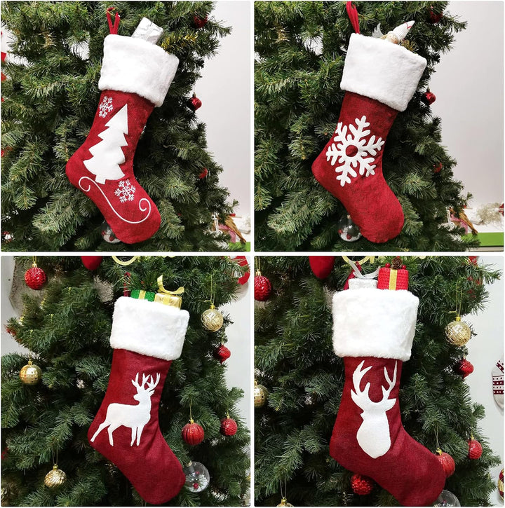 Weihnachtsstrümpfe,4 grosse Nikolausstiefel zum Befüllen und und Aufhängen Hängende Strümpfe für Wei