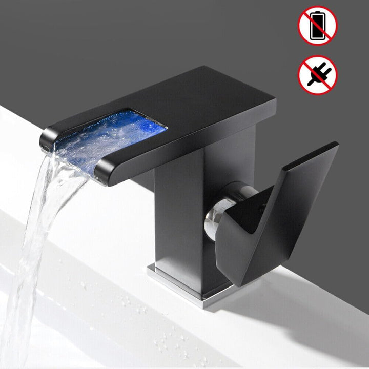 Wasserfall Waschtischarmatur Bad Eihebelmischer mit Armatur LED Funktion Wasserhahn DHL (Schwarz), S
