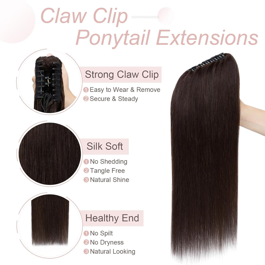 Clip in Pferdeschwanz Extensions Echthaar Haarteile Echthaar Ponytail Extension 7A Remy Hair Glatt Z