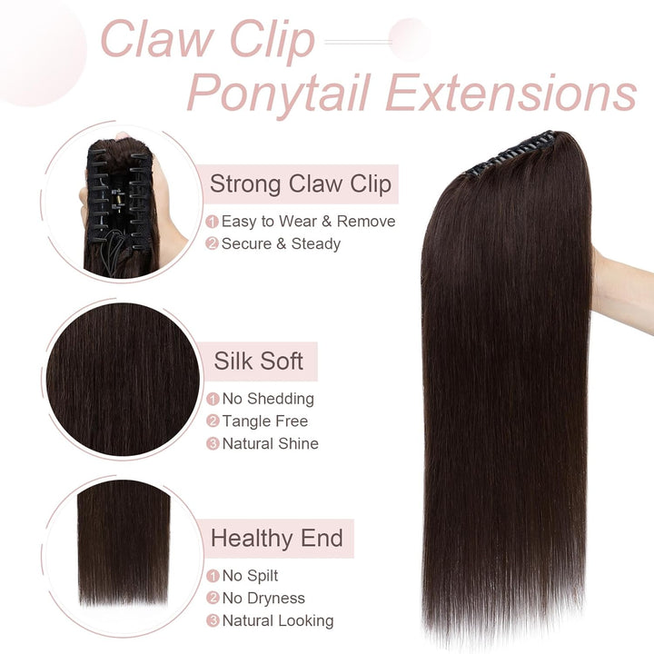 Clip in Pferdeschwanz Extensions Echthaar Haarteile Echthaar Ponytail Extension 7A Remy Hair Glatt Z