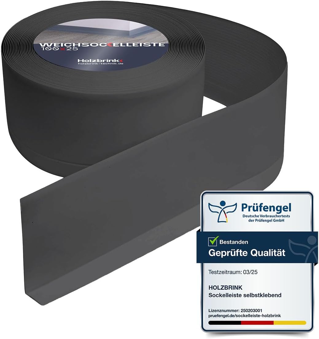 HOLZBRINK Weichsockelleiste PVC 100x25mm, 20 m | Wandleiste ohne Klebestreifen für Küche, Garage, Fl