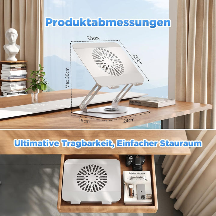 ICARE Laptop Ständer mit Magnetischem Laptop Kühler, 360° Schwenkbar, 10KG Tragkraft und 18dB Leise,