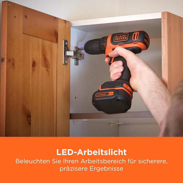 Black+Decker Li-Ion Ultra-Kompakt-Bohrer (Kleiner Akkuschrauber mit ergonomischem Softgriff und LED-