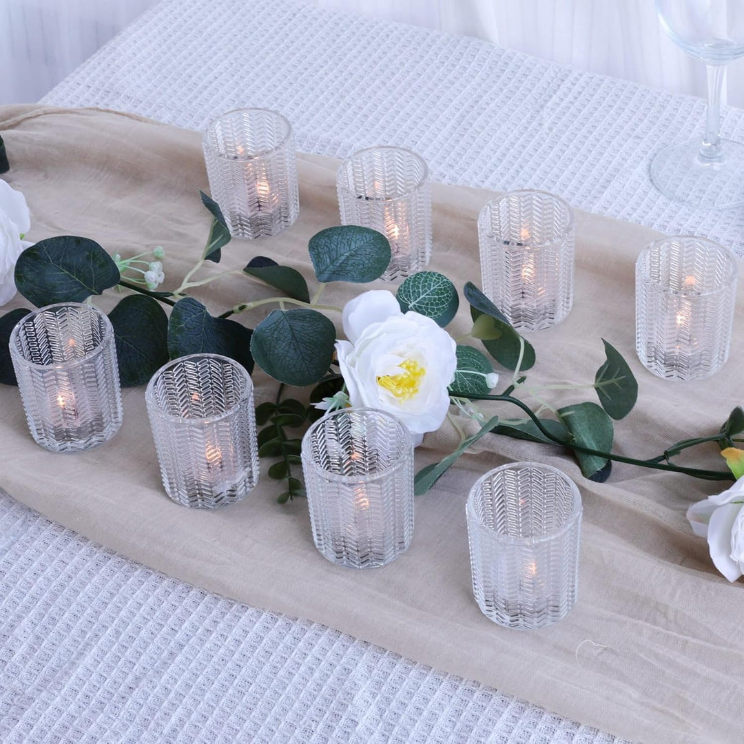 Weizenähren Teelichthalter Glas, Klare Teelichtgläser Vintage im 12er-Set | Vohocandle Klare Teelich