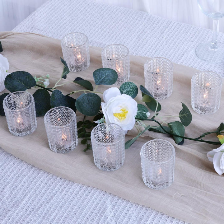 Weizenähren Teelichthalter Glas, Klare Teelichtgläser Vintage im 12er-Set | Vohocandle Klare Teelich