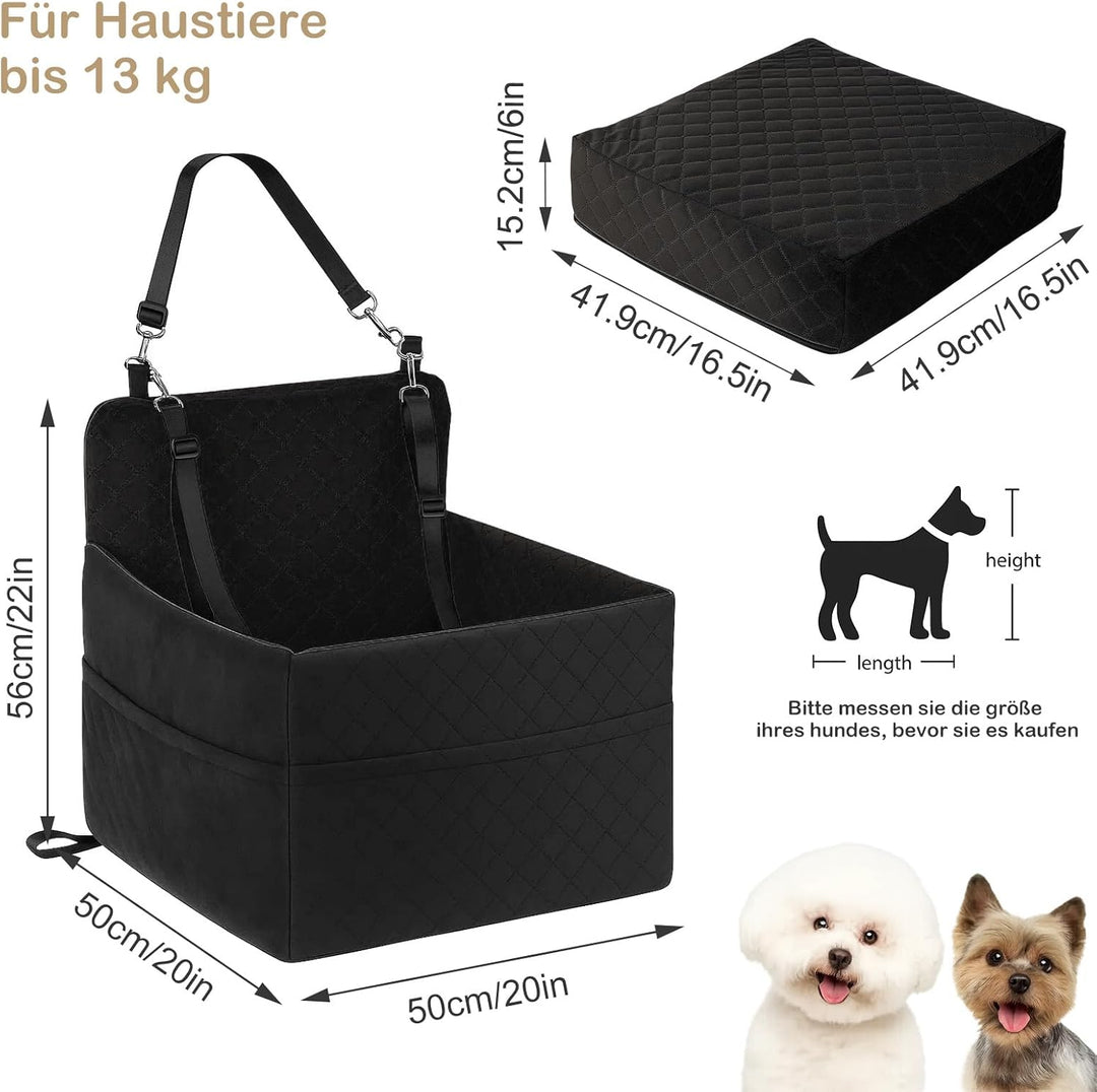 Hunde Autositz für kleine & mittelgrosse bis 25kg mit Sicherheitsleine & Aufbewahrungstaschen abnehm
