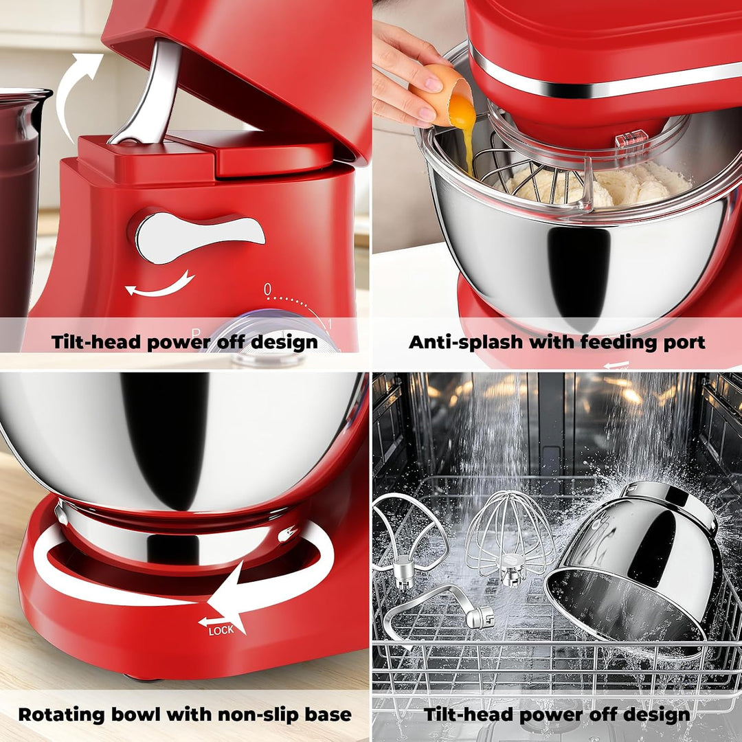 Küchenmaschine 5L – Knetmaschine mit 1000W, 8+ P Geschwindigkeiten, 3 Rührwerkzeuge, Spritzschutz, T