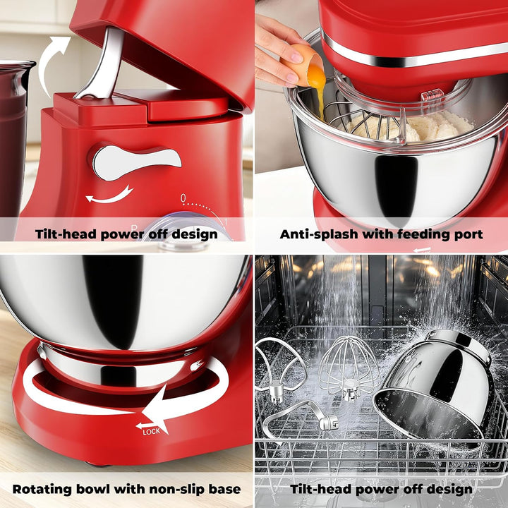 Küchenmaschine 5L – Knetmaschine mit 1000W, 8+ P Geschwindigkeiten, 3 Rührwerkzeuge, Spritzschutz, T