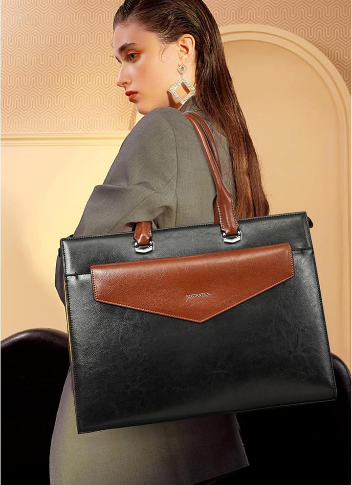 BOSTANTEN Damen Aktentaschen Leder Laptop Schultertasche 15.6 Zoll Frauen Arbeitstasche Businesstasc