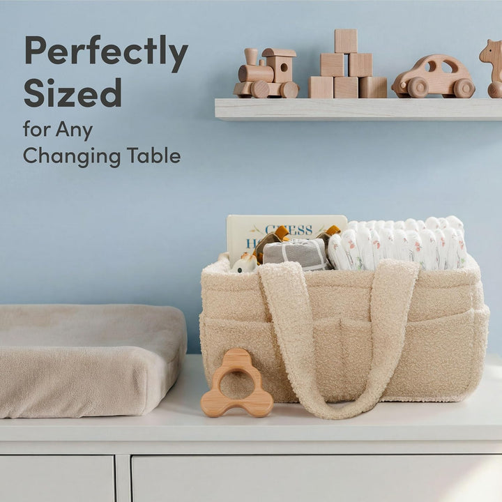 PUTSKA Fleece Nappy Caddy Organiser – Soft Teddy Fabric Baby Caddy with Handles, Portable Nursery St