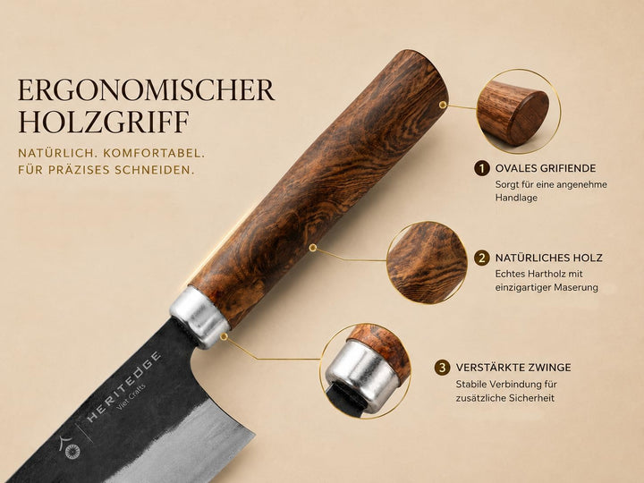 Küchenmesser - Ho Classic, 17cm Klingenlänge, Handgefertigt in Vietnam, Tamarindenholz-Griff, Scharf