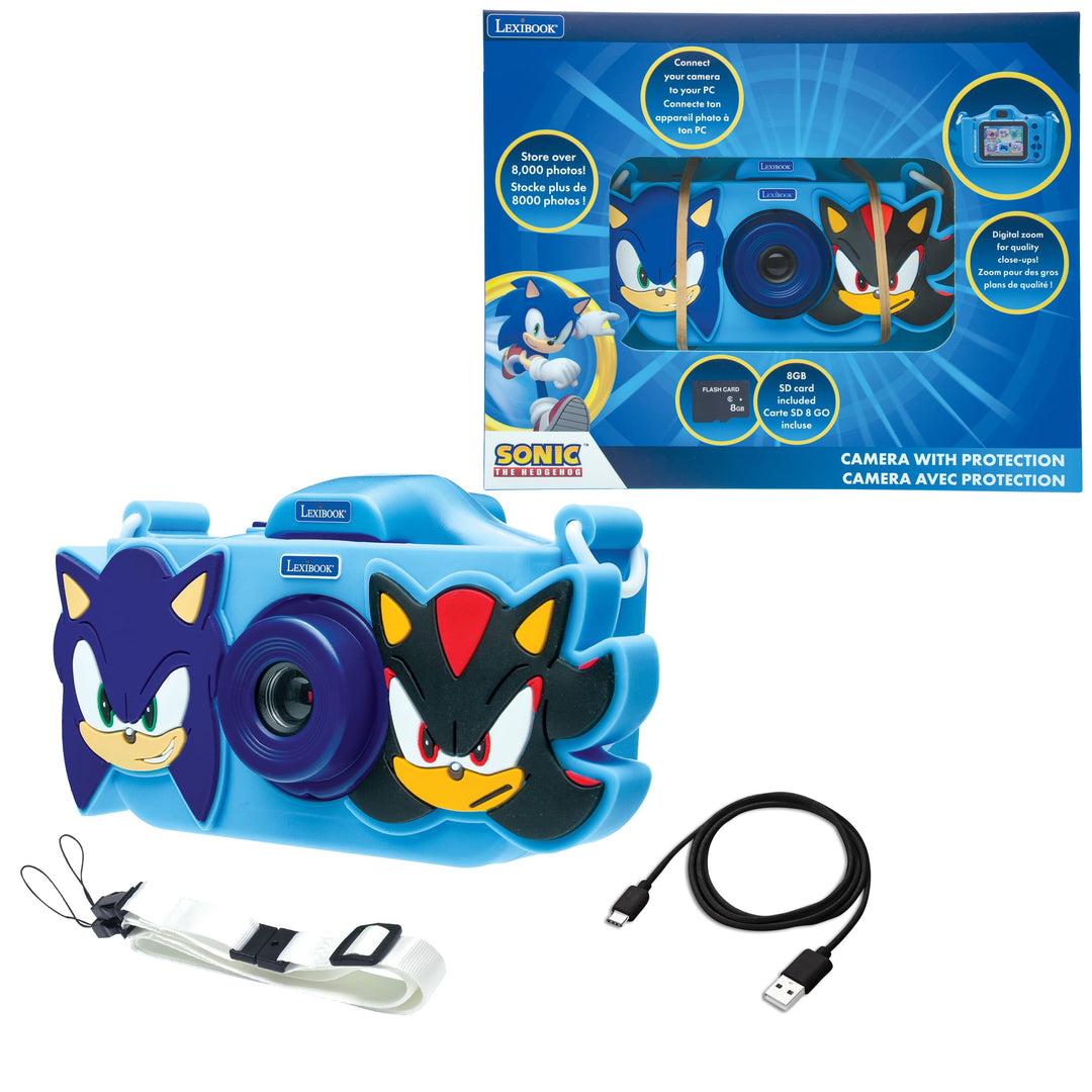 Lexibook, Sonic The Hedgehog, 4-in-1 Kinderkamera mit Schutz, Foto-, Video-, MP3- und Spiel-Funktion