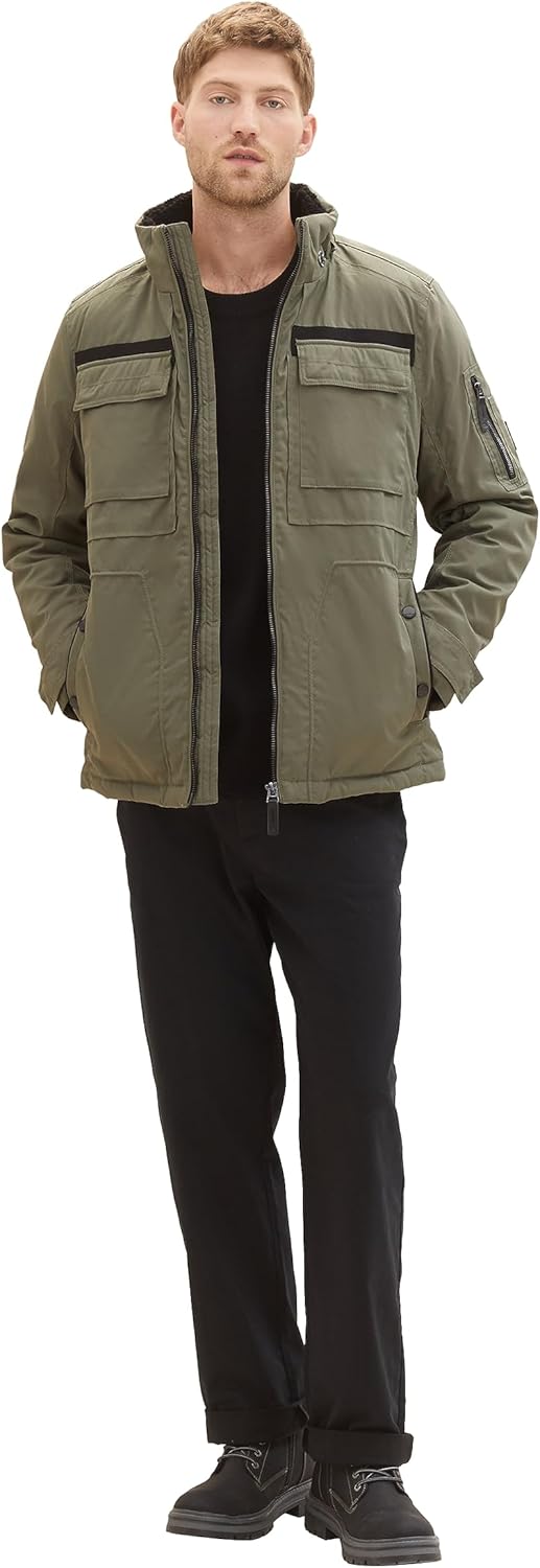 TOM TAILOR Herren Coated Field Jacke mit Abnehmbarer Kapuze M 32097 - Smokey Olive Green, M 32097 -