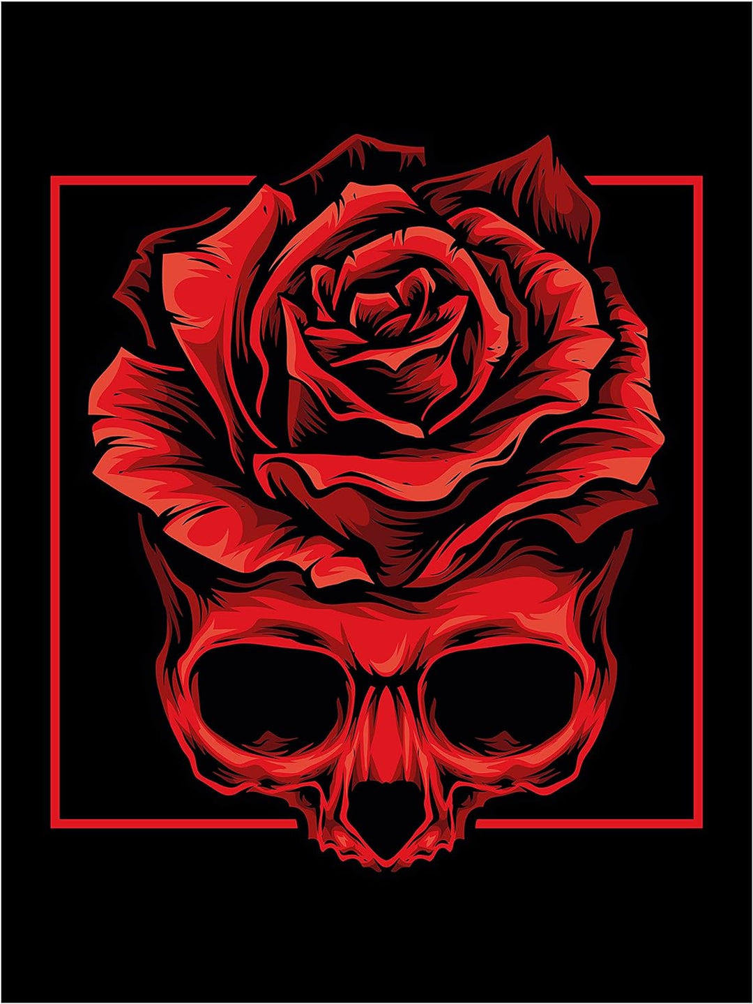 wandmotiv24 Totenkopf Wandbild aus Acrylglas, Grösse 80x60cm, Hochformat, Schädel mit Rose & Rechtec