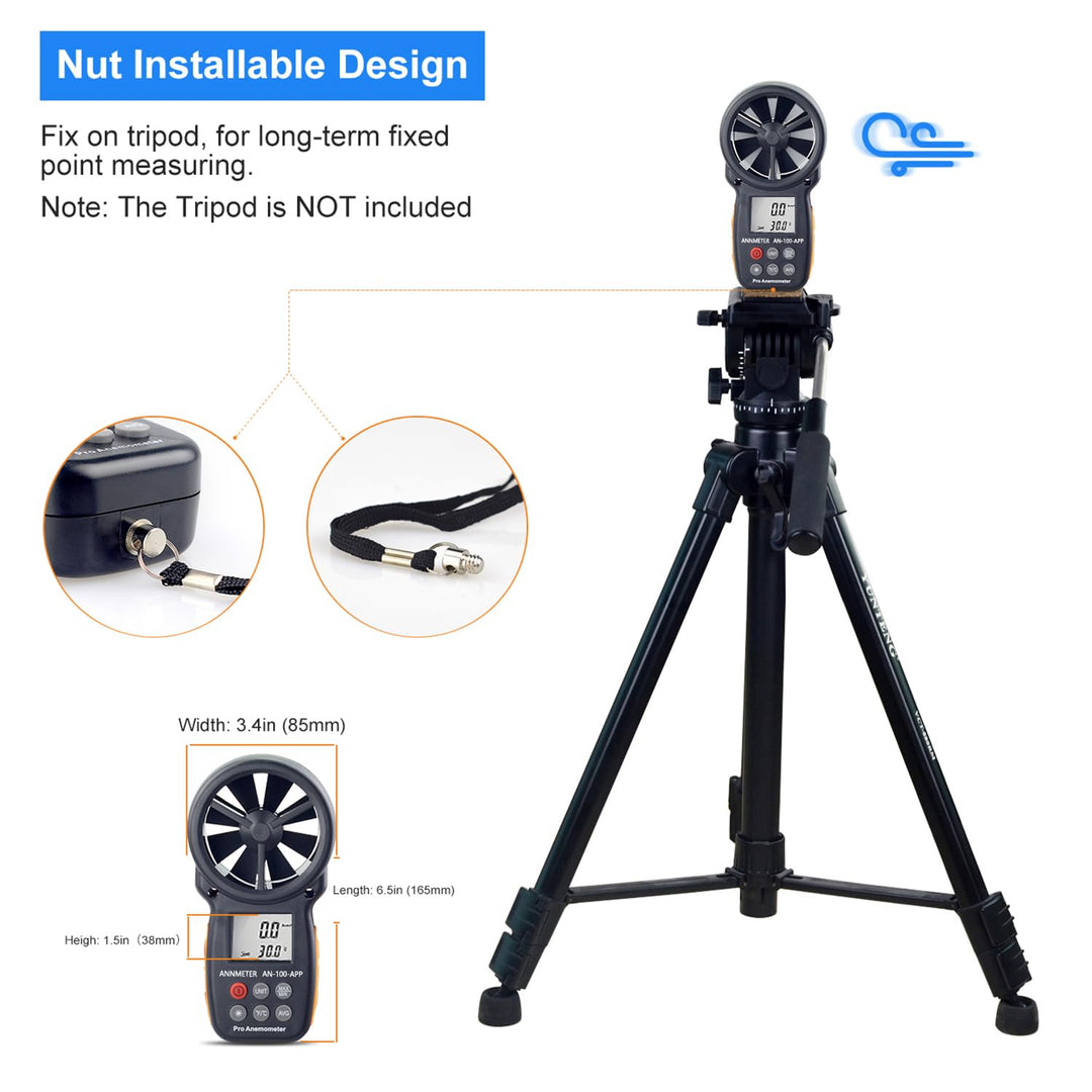 AIOMEST AI-100APP Bluetooth Digital Anemometer, Handgerät, Windgeschwindigkeitsmesser für Luftstromg