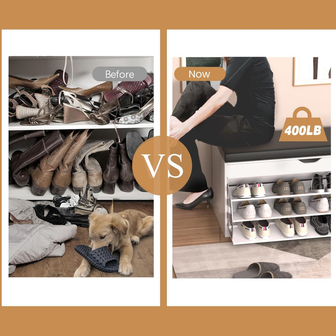 Schuhschrank mit Türen und Sitzkissen – Moderne Schuhbank mit Stauraum und gepolsterter Sitzfläche f