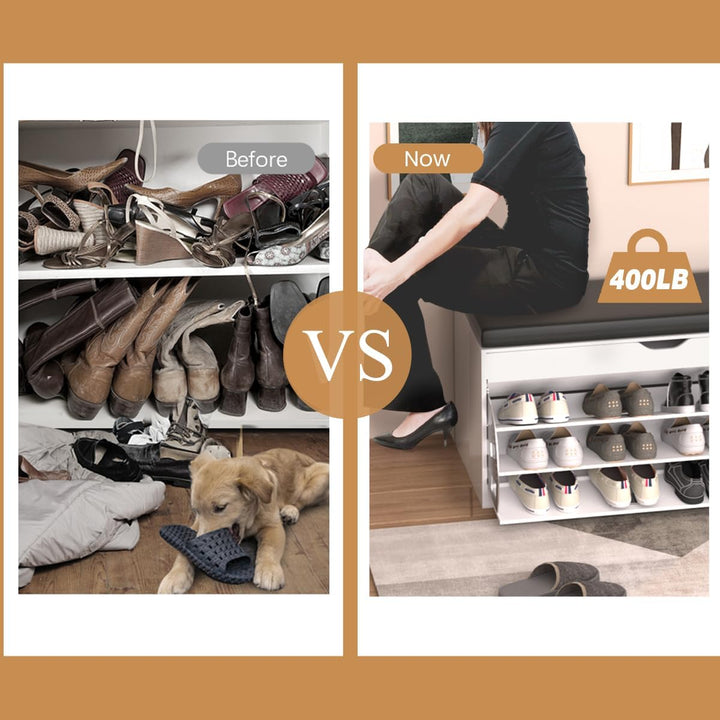 Schuhschrank mit Türen und Sitzkissen – Moderne Schuhbank mit Stauraum und gepolsterter Sitzfläche f