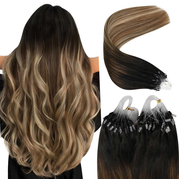 YoungSee Microring Extensions Balayage Microring Extensions Echthaar 1g Braun Ombre Blond Micro Loop