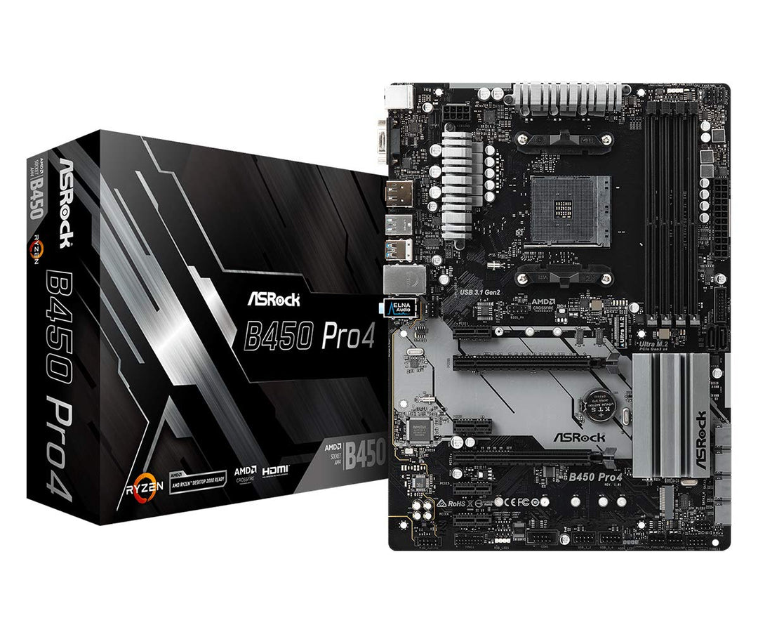 MB ASRock B450 Pro4 AM4 ATX D-Sub/HDMI/DP DDR4 Retail Single, Single