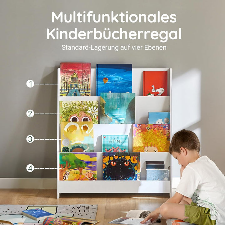 SoBuy Bücherregal Kinder Montessori Kinderregal mit 4 Ablagefächern Regal Kinderzimmer Spielzeug Auf