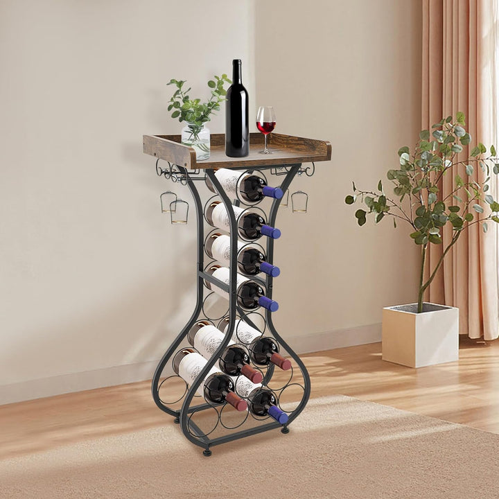 Weinregal freistehend für 14 Flaschen, 90cm Flaschenregal | Dekorativer Flaschenhalter-Ständer für K