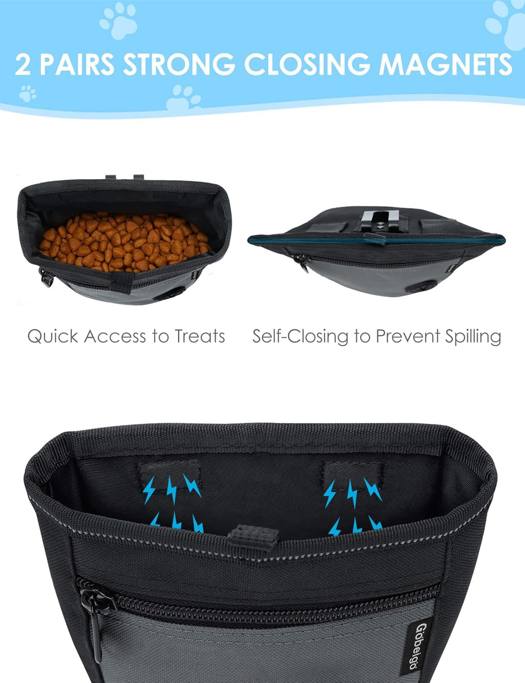 Gobeigo Hunde Leckerlibeutel und Training-Clicker, Zwei magnetische Verschlüsse gegen Verschütten, 2