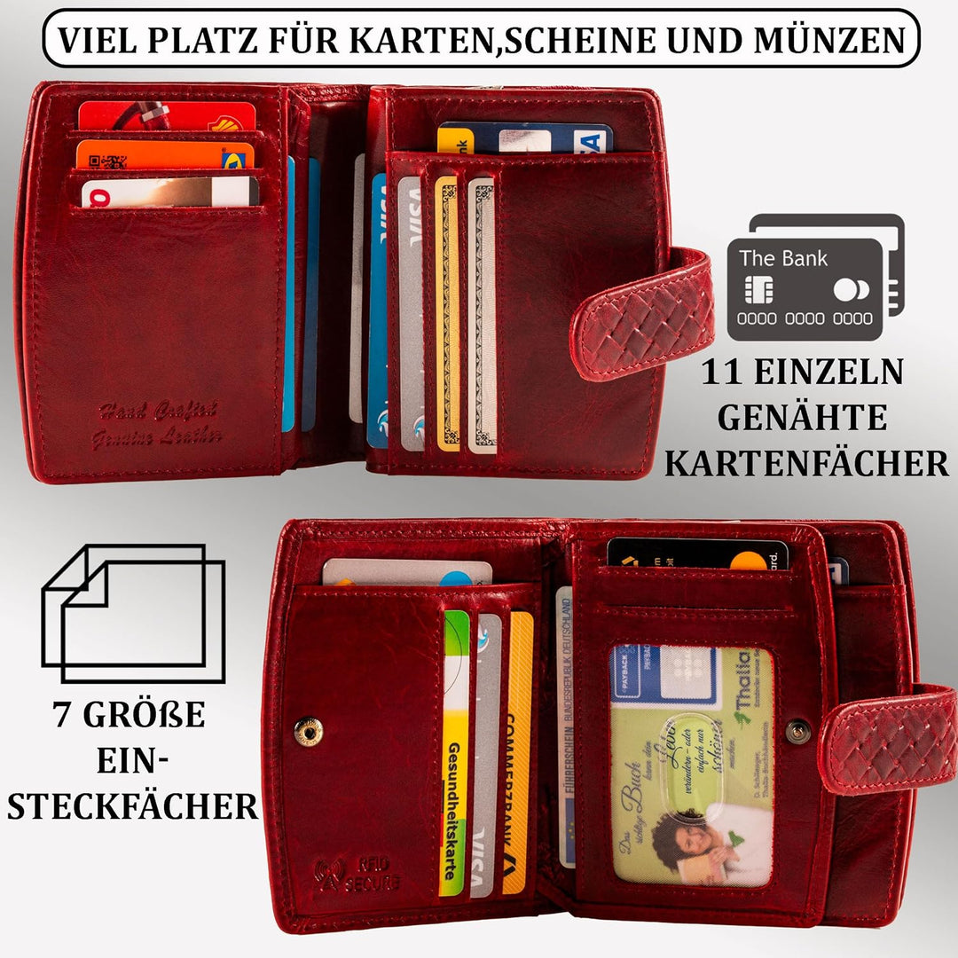 MATADOR Damen Geldbörse aus Echt Leder - TÜV Geprüfter RFID/NFC Schutz - Portemonnaie Flechtprägung