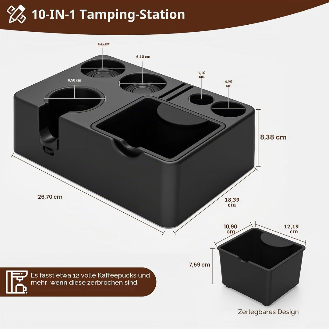 MEION Espresso-Tampingstation, abnehmbare Espresso-Klopfbox und Tamp-Station, 10-in-1-Espresso-Organ