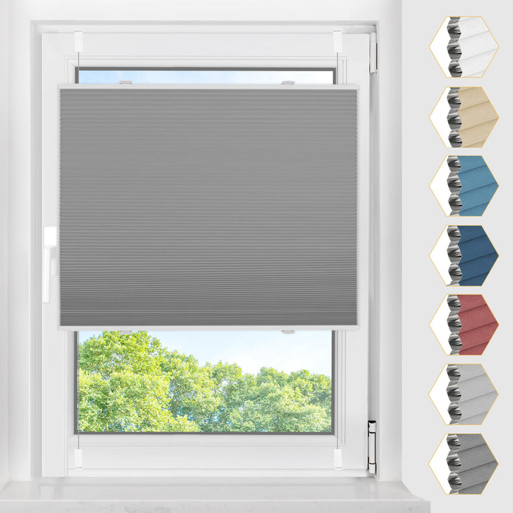 BelleMax Plissee Verdunklung Klemmfix Wabenplissee ohne Bohren Grau-Weiss 40x100cm(BxH), Thermo Verd
