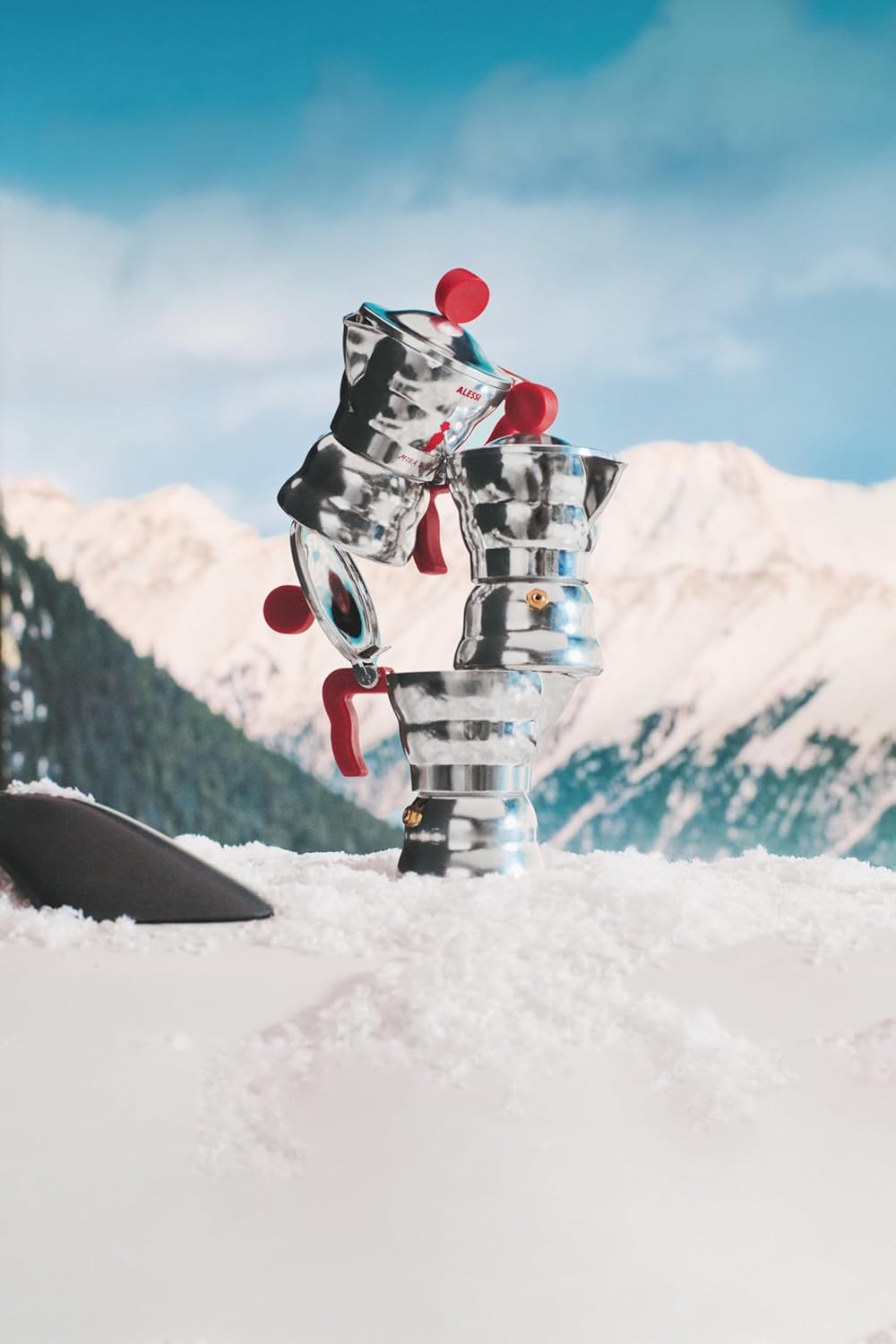 Alessi, Design Espressokocher, Gehäuse aus Aluminium, Griff und Knopf aus thermoplastischem Harz, 1