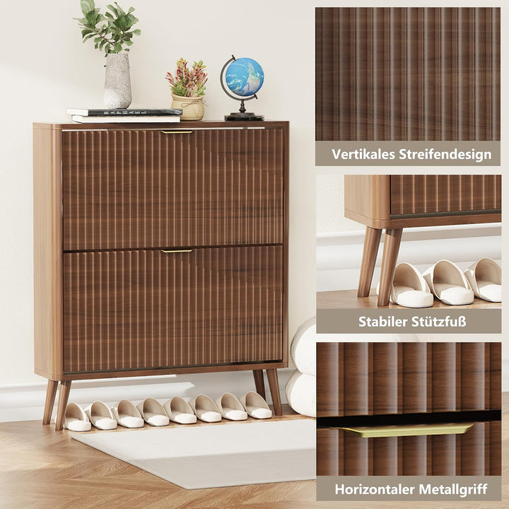 Schuhschrank, Schuhkipper mit 2 Klappen, Schuhregal Schmal, versteckte Schuhaufbewahrung, Schuhschra
