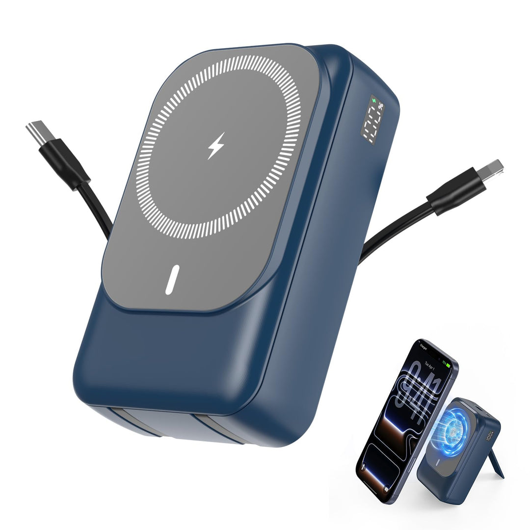 Magnetische Wireless Powerbank 26800mAh, Power Bank für Magsafe mit Eingebauten Kabeln, 5 Ausgänge P