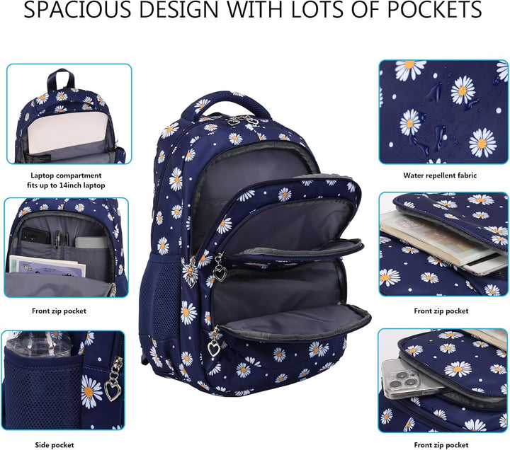 Schulrucksack Mädchen Teenager Damen Schultasche Rucksack Set Gänseblümchen Schulranzen für Mädchen