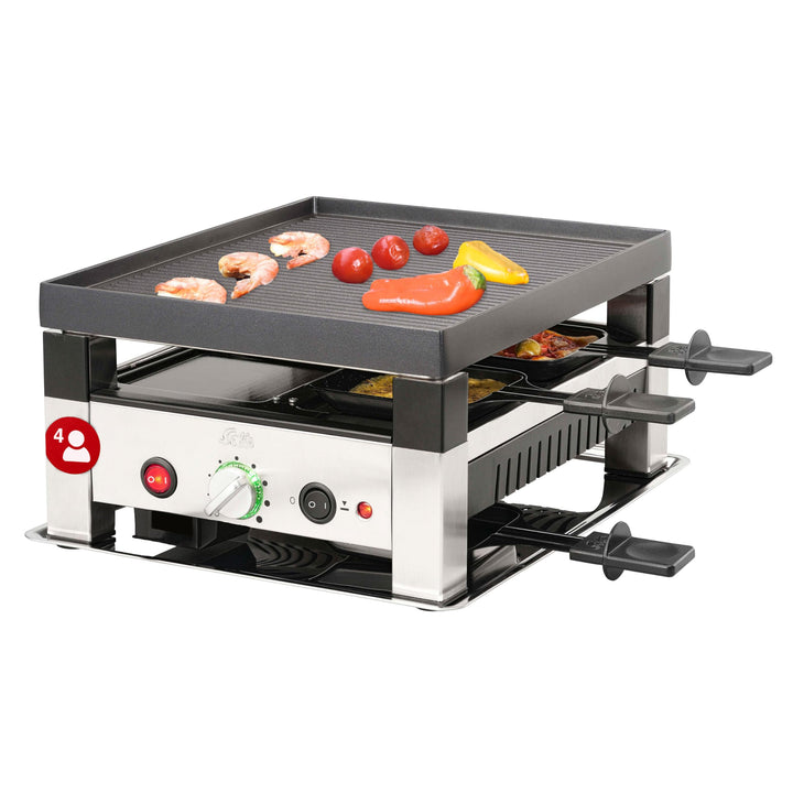 Solis Raclette &amp; Pizza Grill for 4, 1.020 W, wendbare Grillplatte, Crêpes