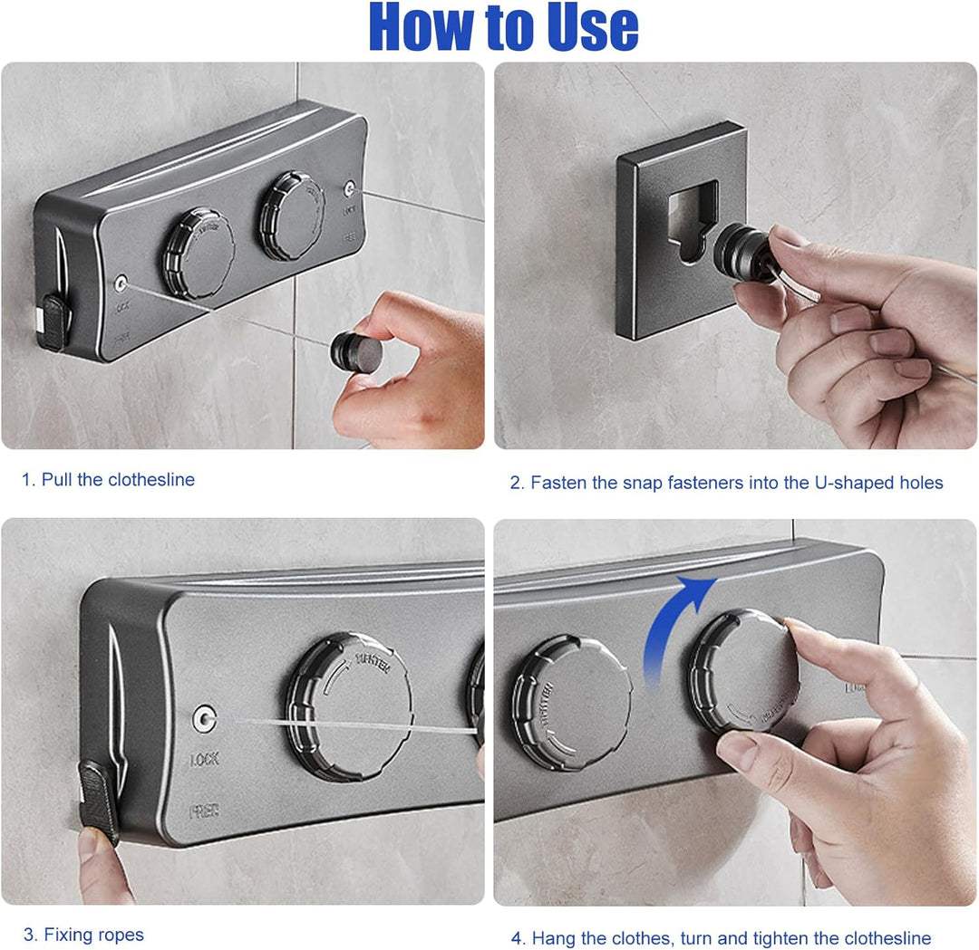 QHENS Wäscheleine Balkon Ausziehbar Wandmontage, 2 x 5m Einziehbare Wand Wäscheleine, Unsichtbare Wä