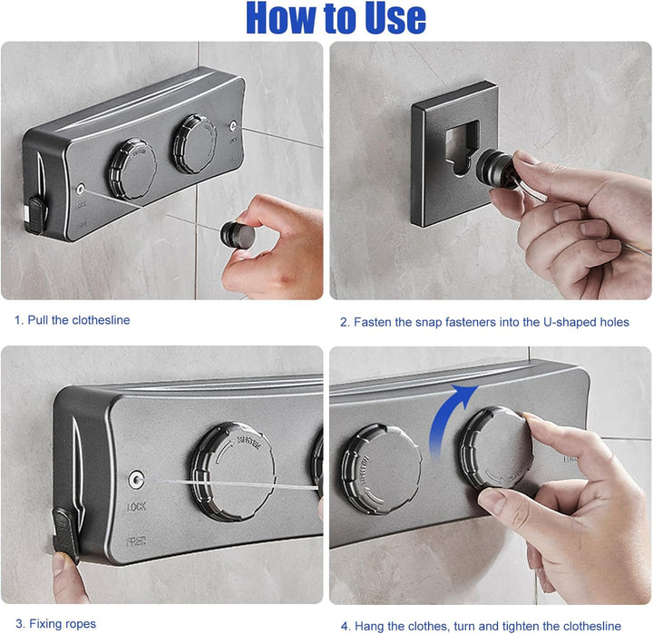 QHENS Wäscheleine Balkon Ausziehbar Wandmontage, 2 x 5m Einziehbare Wand Wäscheleine, Unsichtbare Wä