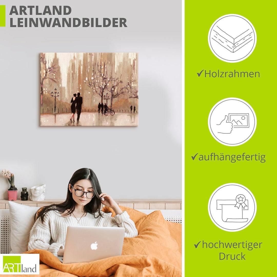 ARTland Leinwandbilder Wandbild Bild auf Leinwand 80x60 cm Wanddeko Liebespaar Liebe Stadt Paar Male