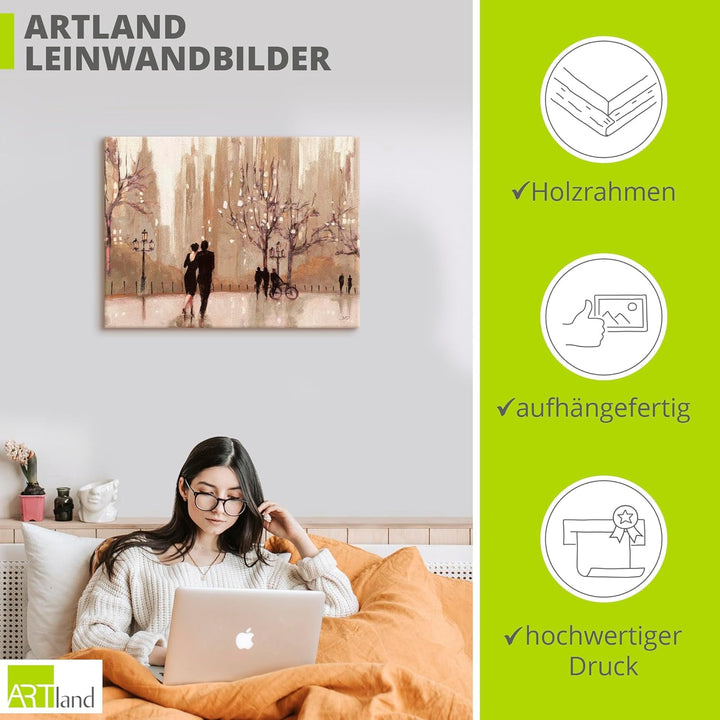 ARTland Leinwandbilder Wandbild Bild auf Leinwand 80x60 cm Wanddeko Liebespaar Liebe Stadt Paar Male