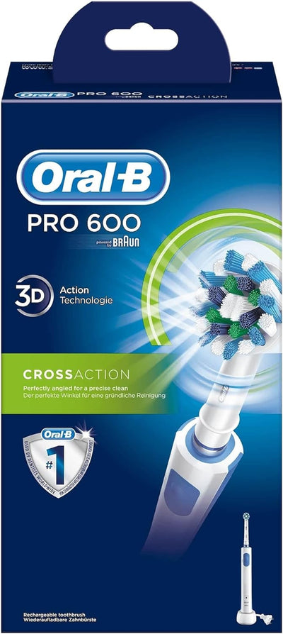 Oral-B PRO 600 CrossAction Elektrische Zahnbürste mit Timer, Cross Action, Weiss, Pro 600